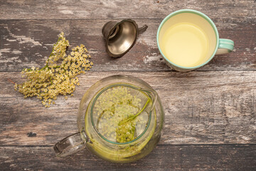 Still Life of Elderflower Tea Preparation from Above