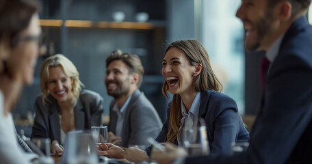 A group of happy colleagues in the office, happy cooperation with clients, business cooperation, work meetings, brainstorming, laughingm,exciting,Work meetings, friend gatherings