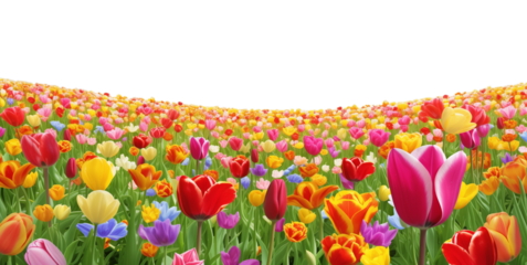Tulips Field Horizon Isolated on Transparent Background
