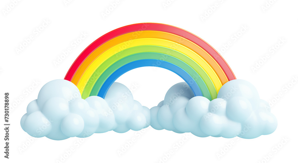 Wall mural rainbow with clouds 3d style isolated on transparent background