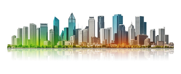 Colorful City Skyline Isolated on Transparent Background
