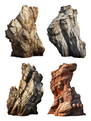 Vertical Rock Formation Set Isolated on Transparent Background
