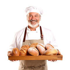 Baker Holding Tray of Bread Isolated on Transparent Background
