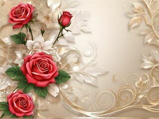 3d luxurious bright wallpaper with beautiful floral background with roses