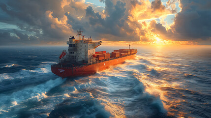 large cargo ship with containers in high seas - obrazy, fototapety, plakaty
