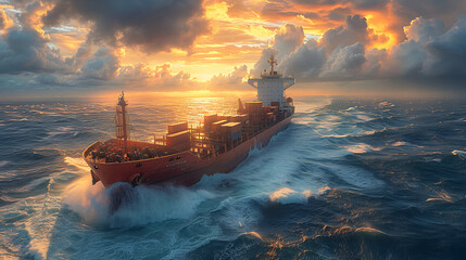large cargo ship with containers in high seas - obrazy, fototapety, plakaty
