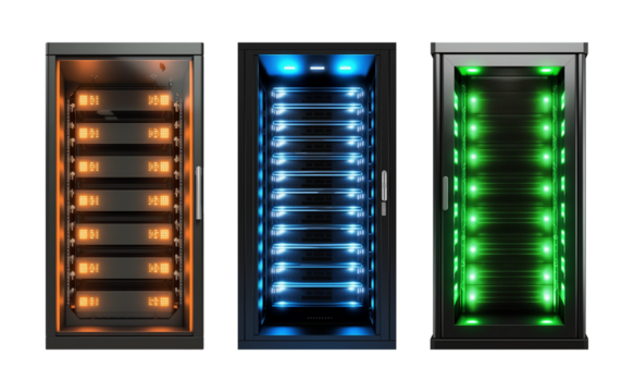Server Rack Cabinet Set Isolated on Transparent Background
