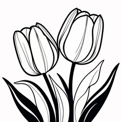 Tulip flower outline digital coloring page for kids and adults - obrazy, fototapety, plakaty