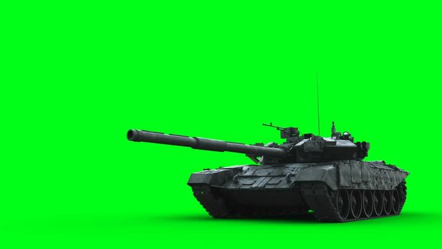 Russian battle tank. Realistic 4k green screen animation.