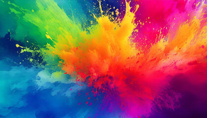 colorful rainbow holi paint color powder explosion isolated white wide panorama background