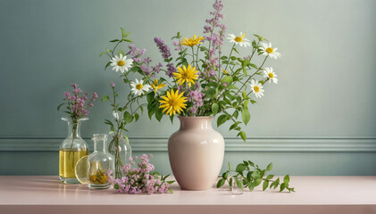Fototapeta na wymiar Medicinal flowers and herbs in a vase