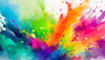 colorful rainbow holi paint color powder explosion isolated white wide panorama background - obrazy, fototapety, plakaty