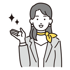 スカーフを首に巻いたスーツの女性イラスト