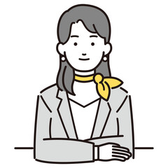 スカーフを首に巻いたスーツの女性イラスト