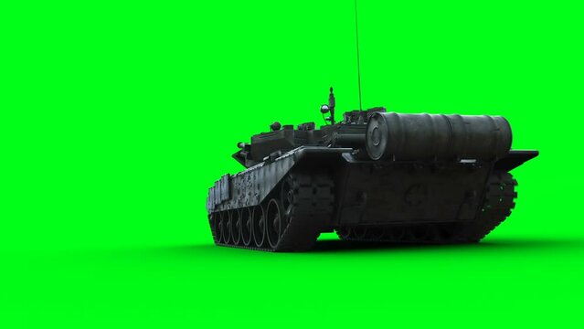 Russian battle tank. Realistic 4k green screen animation.