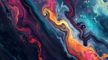 Marble Waves: Close-up of abstract artistic surface, captured with vibrant visual abstract fluid patterns