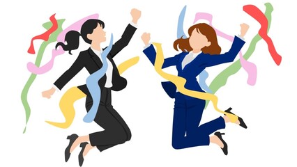 Fototapeta na wymiar ジャンプして喜ぶ女性2人のイラスト