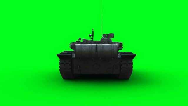 Russian battle tank. Realistic 4k green screen animation.