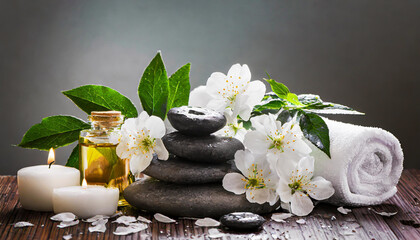 Spa still life with white flowers