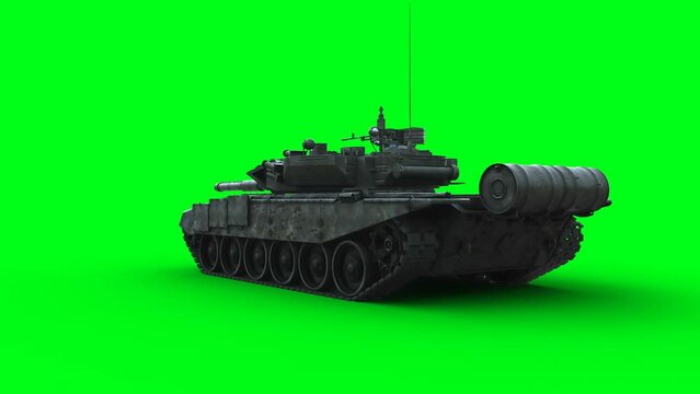 Russian battle tank. Realistic 4k green screen animation.