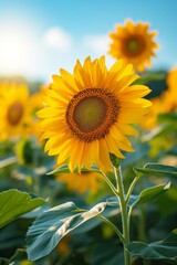 Sunflowers standing tall, their golden faces following the sun's path across the sky