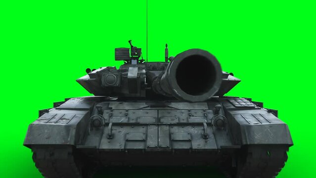 Russian battle tank. Realistic 4k green screen animation.