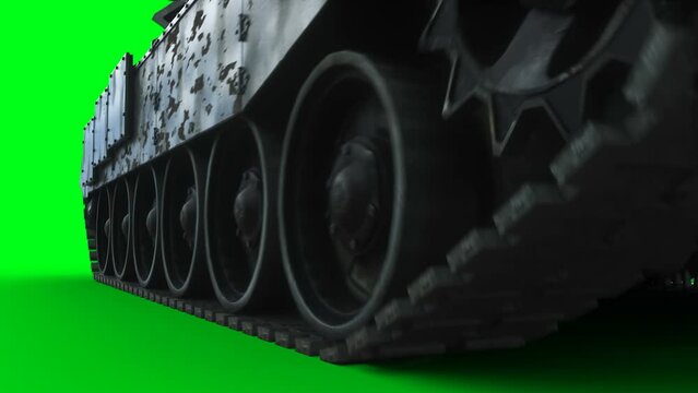 Russian battle tank. Realistic 4k green screen animation.