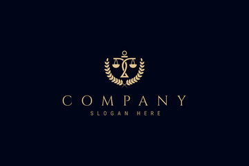 law firm logo. Law office logotype set with scales of justice. Symbol of legal center or legal advocate. Scales of justice icon. with luxury gold design style