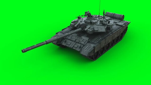 Russian battle tank. Realistic 4k green screen animation.