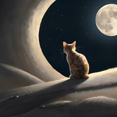 gatti sulla luna - obrazy, fototapety, plakaty
