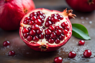 Fresh pomegranate with raindrops. Natural fruits, Tasty and healthy organic food. Playground AI platform.