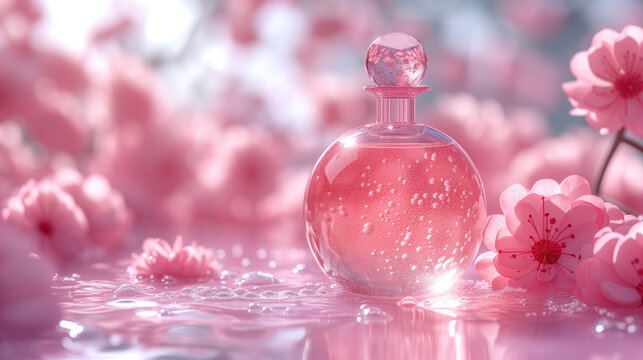 Cosmetic Essence Liquid with molecule inside Bubble, cosmetic product advertising background