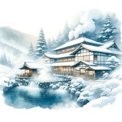 Japanese style onsen  watercolor