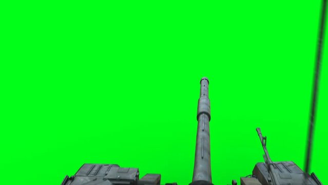 Russian battle tank. Realistic 4k green screen animation.