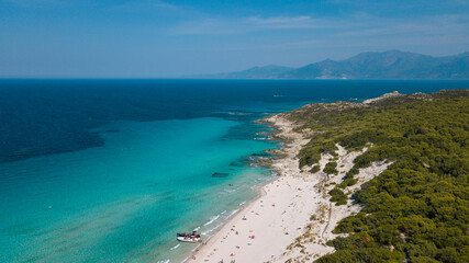 Drone photography of Saleccia beach with turquoise waters in Cap Corse
