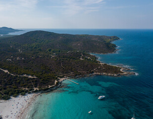 Fototapeta na wymiar Drone photography of Lotu beach with turquoise waters in Cap Corse