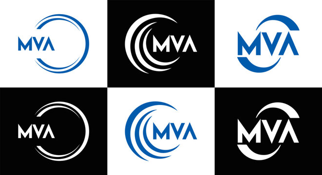 MVA logo. MVA set , M V A design. White MVA letter. MVA, M V A letter logo design. Initial letter MVA letter logo set, linked circle uppercase monogram logo. M V A letter logo vector design.	
