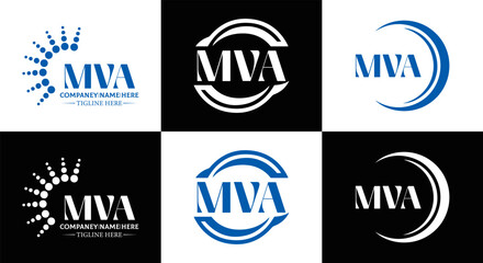 MVA logo. MVA set , M V A design. White MVA letter. MVA, M V A letter logo design. Initial letter MVA letter logo set, linked circle uppercase monogram logo. M V A letter logo vector design.	
