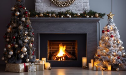Festive Fireplace With Christmas Decorations and Candles