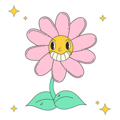 
Colored vector illustration with pink flower in groovy style
