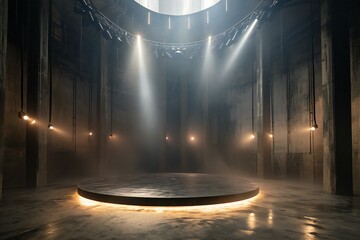 Empty stage with spotlights in the dark room - obrazy, fototapety, plakaty