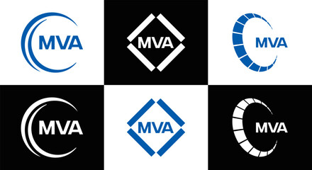 MVA logo. MVA set , M V A design. White MVA letter. MVA, M V A letter logo design. Initial letter MVA letter logo set, linked circle uppercase monogram logo. M V A letter logo vector design.	
