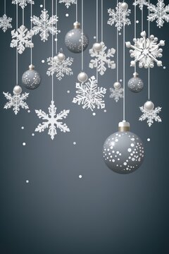 Gray christmas card with white snowflakes