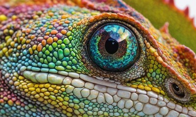 Naklejka premium Vivid Microcosm: Capturing the Dynamic Colors of a Closeup Chameleon