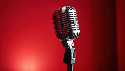 retro microphone on red background