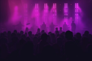 Fototapeta na wymiar purple toned image of crowd at music festival concert 