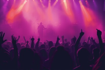 Fototapeta na wymiar purple toned image of crowd at music festival concert 