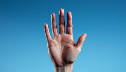 Hand reaching up, touching heaven, symbolizing spirituality and inspiration generated by AI