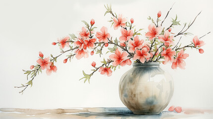 vase with spring summer flowers on neutral color background, greeting cards, decor banners, portraits © Mahnoor