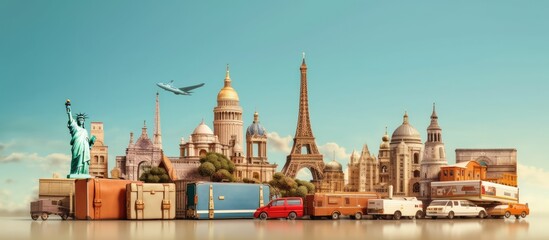 Traveling around the world concept with famous landmarks